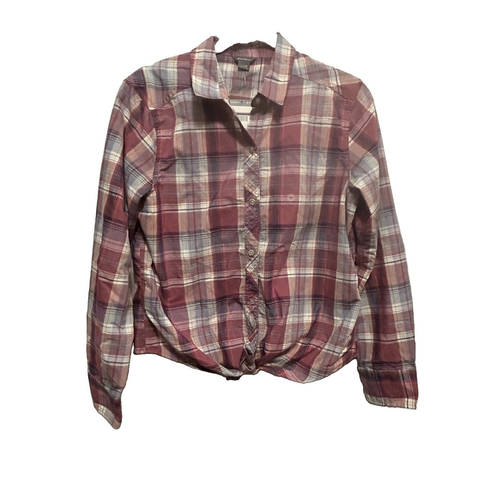 Eddie Bauer Shirt Womens M Plaid Tie Front Blouse Button Down Top NWT Pink Blue